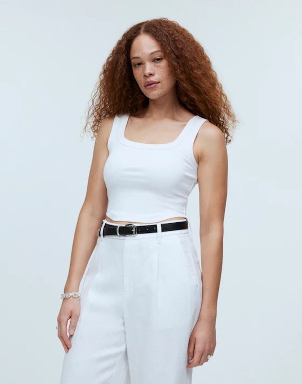 Madewell The Tailored White Sleeveless Cropped Tank Top in Sleekhold Size XXS